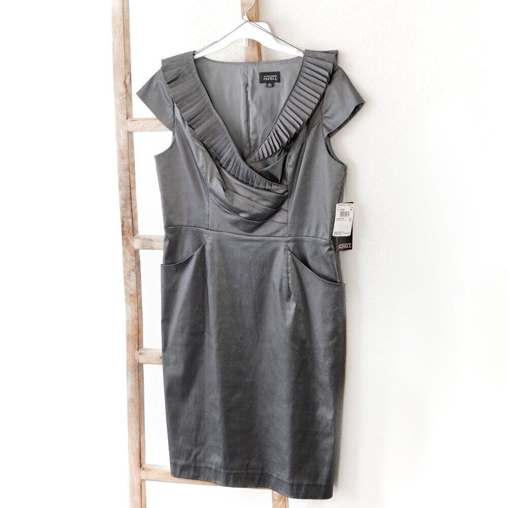 NWT Adrianna Papell Silver Metallic Cocktail Dress w/ Pockets | Size 14